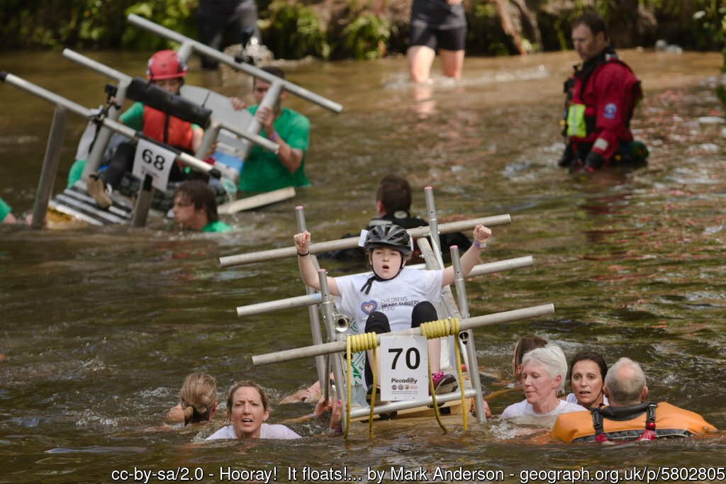 Hooray! It floats! Knaresborough Bed Race 2018 crossing the Nidd